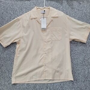 JOHN ELLIOTT Camp Shirt Solid Beige Short Sleeve Button Up Mens Medium FLAW